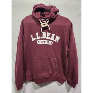 LL BEAN Since 1912 Logo LARGE Hoodie Burgundy Pullover Sweatshirt Cotton 515162